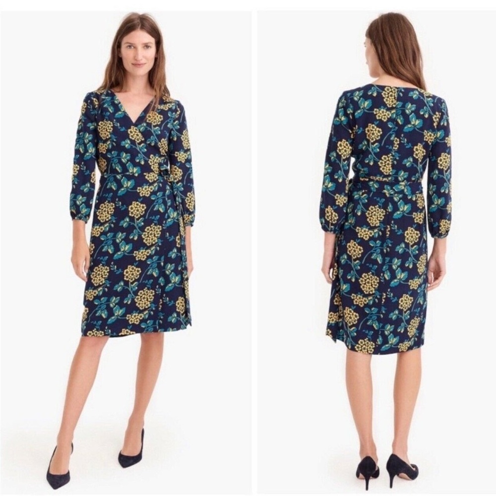 J. Crew Golden Floral Wrap Dress jn 365 Crepe